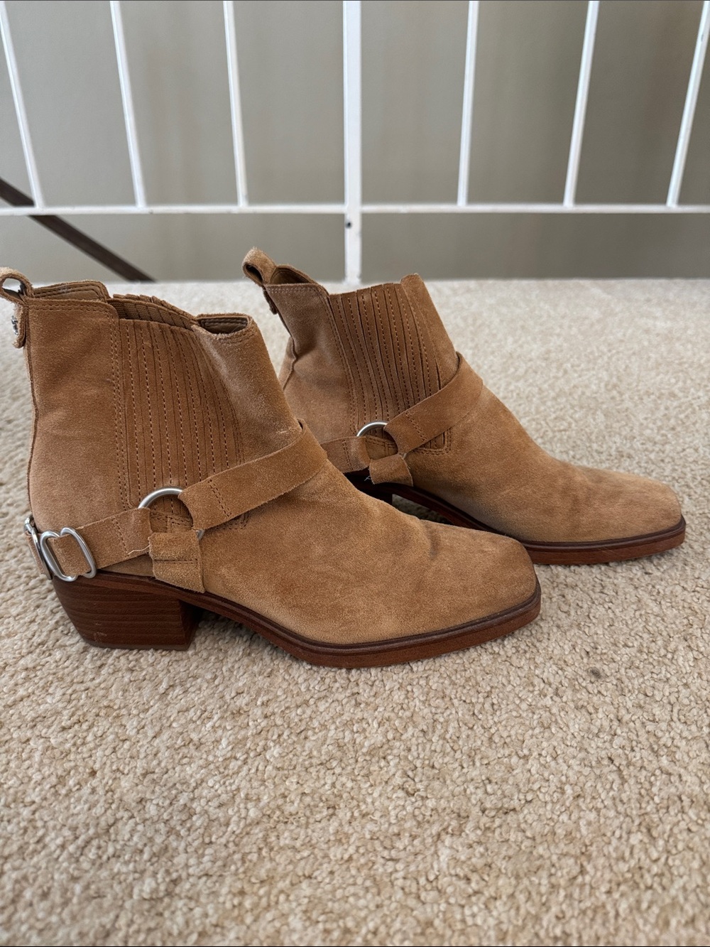 Sam Edelman Tan Suede Ankle Harness Booties - Picture 2 of 7